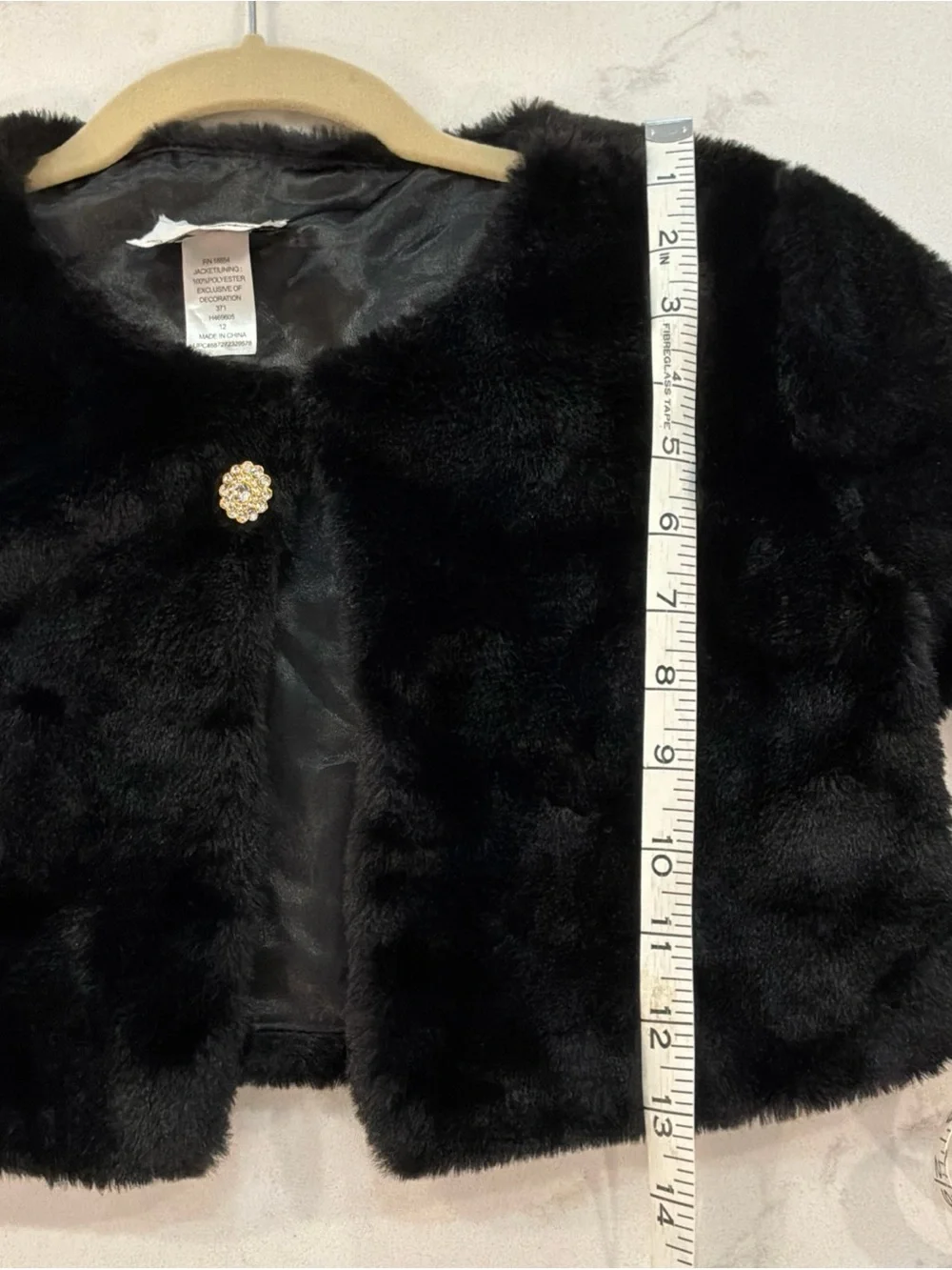Rare Editions Faux Fur Shrug Girls 12 H469605 Black Rhinestone Button Bolero